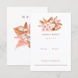 Rustikale Boho Pampas Orchids Cotton Blush Wedding RSVP Karte