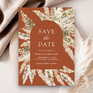 Rustikale Boho Pampas Torbogen Terrakotta Hochzeit Save The Date