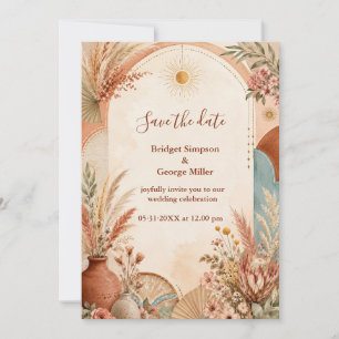 Rustikale Boho Pampas Wildblumen-Hochzeit Einladung