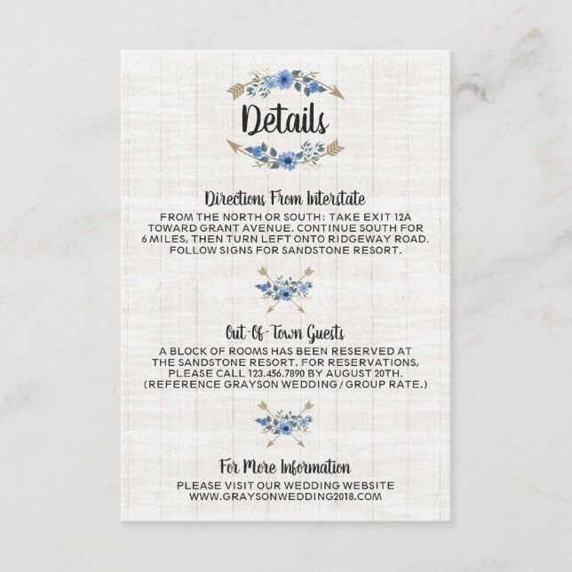 Rustikale Boho-Pfeile und Blumendetails / Richtung Begleitkarte (Vorderseite)