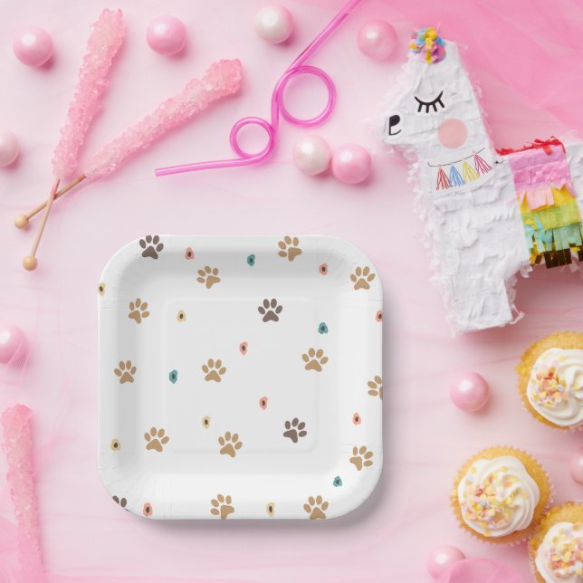 Rustikale Boho Pfotenabdruck-Baby-Party Pappteller (Party)