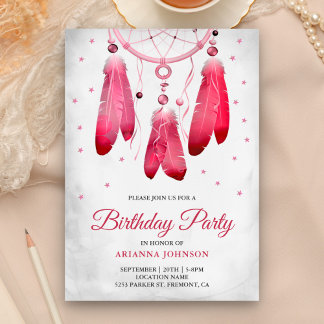 Rustikale Boho Pink Dream Catcher Geburtstagsparty Einladung