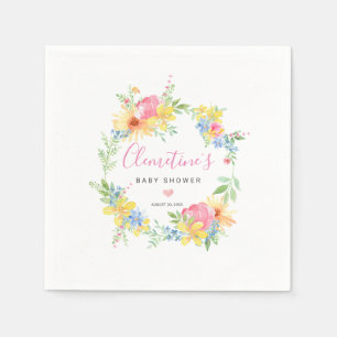 Rustikale Boho-Rosa-Gelbe Blumen-Baby-Party Serviette