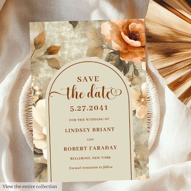 Rustikale Boho-Rost-Ivory-Sage-Blumen-Save-the-Dat Einladung (Rustic Boho Rusty Ivory Sage Floral Save The Date)