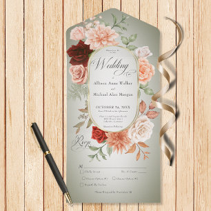 Rustikale Boho-Rost- und Pfirsichblumen-Oval-Sage- All In One Einladung