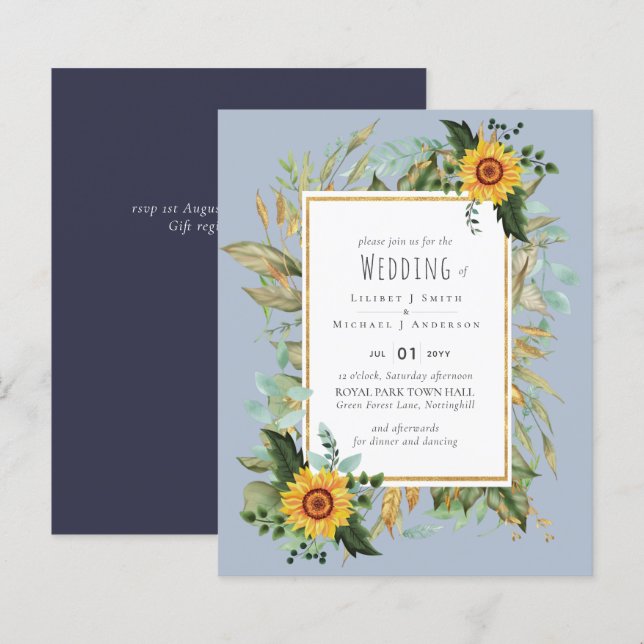 Rustikale BOHO Sonnenblumen Grüne Hochzeit (Vorne/Hinten)