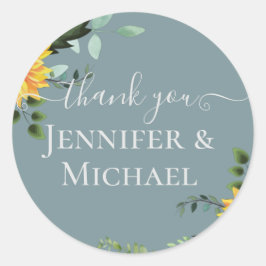 Rustikale BOHO Sonnenblumen Grüne Hochzeit Runder Aufkleber