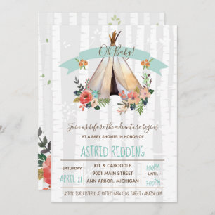 Rustikale Boho Teepee-Geschlechts-Person-Babyparty Einladung