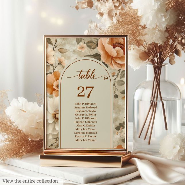 Rustikale Boho-Terrakotta-Beige-Sage-Blumenhochzei Tischnummer (Rustic Boho Terracotta Beige Sage Floral Wedding Table Number

)