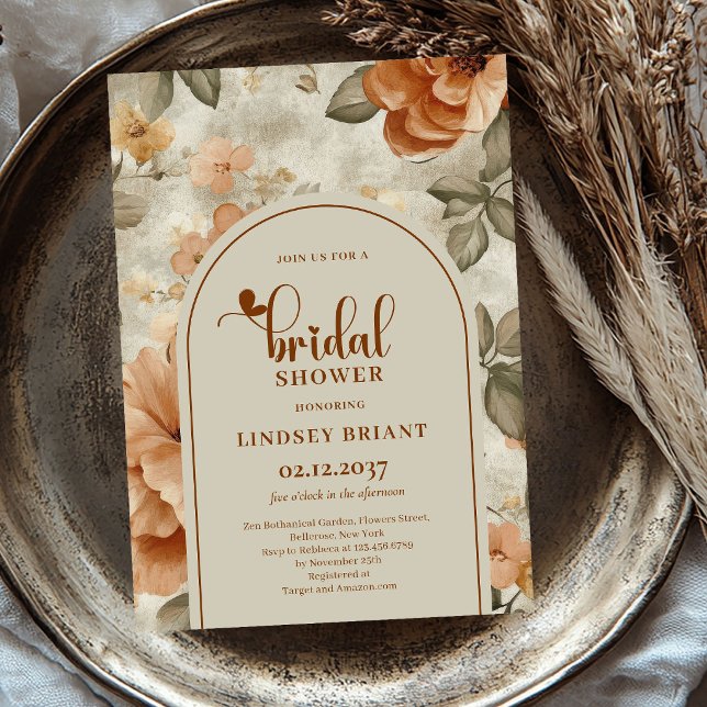 Rustikale Boho-Terrakotta-Blumen-Brautparty  Einladung (Rustic Boho Terracotta Flowers Bridal Shower Invitation)