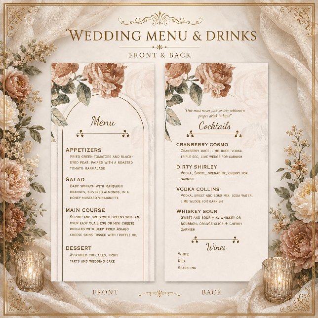 Rustikale Boho-Terrakotta-Floral-Hochzeitsmenü |  Menükarte (Von Creator hochgeladen)