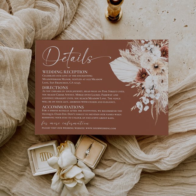 Rustikale Boho-Terrakotta-Hochzeitsdetails-Beilage Begleitkarte (Rustic Boho Terracotta Wedding Details Enclosure Card)