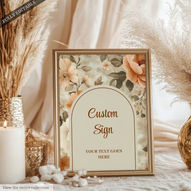 Rustikale Boho verbrannte Orange Elfenbein Salbei  Poster (Rustic Boho Burnt Orange Ivory Sage Floral Custom Sign)