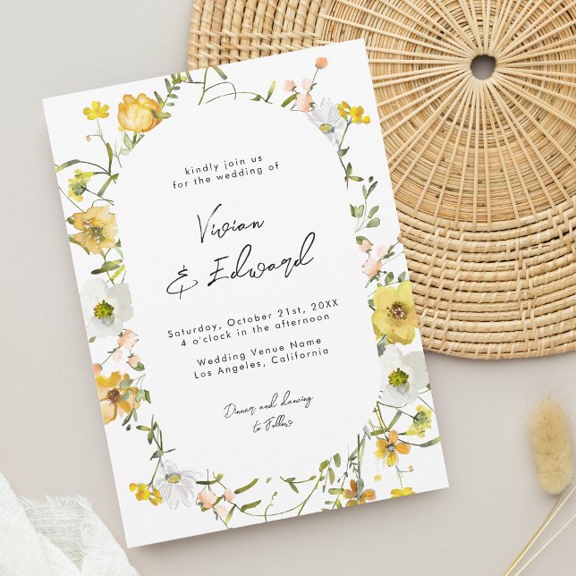Rustikale Boho-Wasserfarbe-Gelbe Florale Hochzeit Einladung (Von Creator hochgeladen)