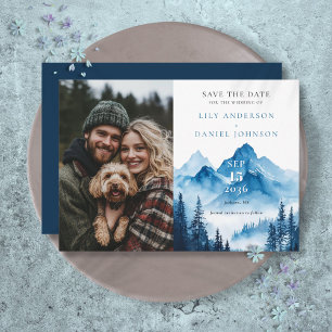 Rustikale Boho-Wasserfarben-Berg-Hochzeitsfoto Save The Date