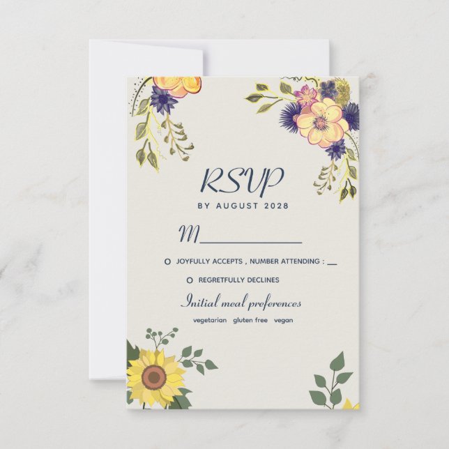 Rustikale Boho Watercolor-Blume Hochzeit RSVP Karte (Vorderseite)