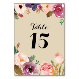 Rustikale Boho Watercolor-Blume Hochzeit Tischnummer