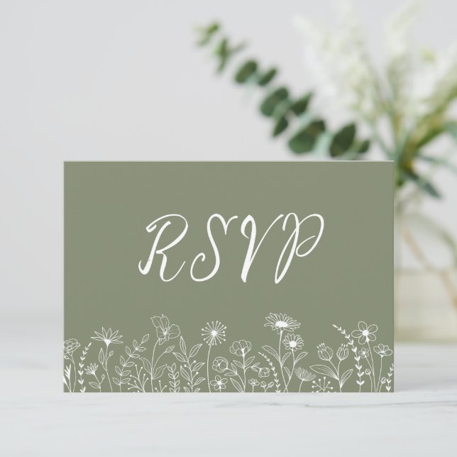 Rustikale Boho Wildblume Blumenzettel Green RSVP C Karte (Stehend Vorderseite)