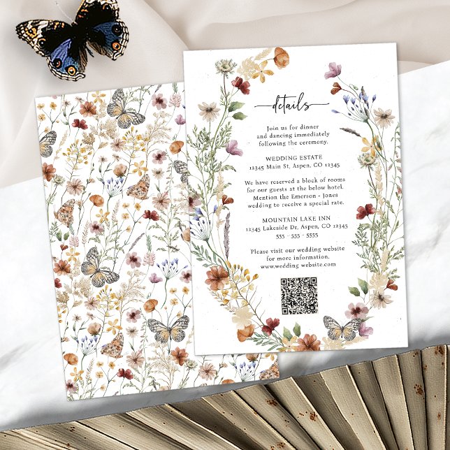 Rustikale Boho Wildblume Details Begleitkarte (Rustic Boho Wildflower Details Enclosure Card with QR Code by Painted Paperie
)