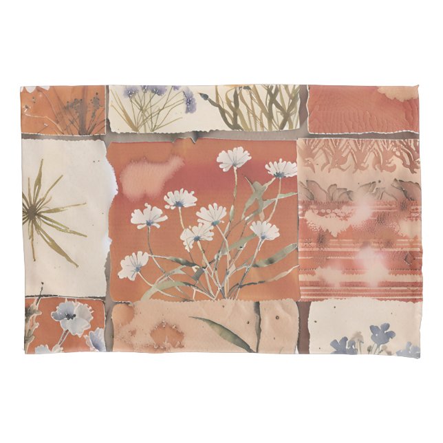 Rustikale Boho Wildblume Patchwork Terracotta auf  Kissenbezug (Vorderseite)