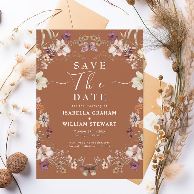 Rustikale Boho Wildblume Terracotta Save the Date Einladung (Von Creator hochgeladen)