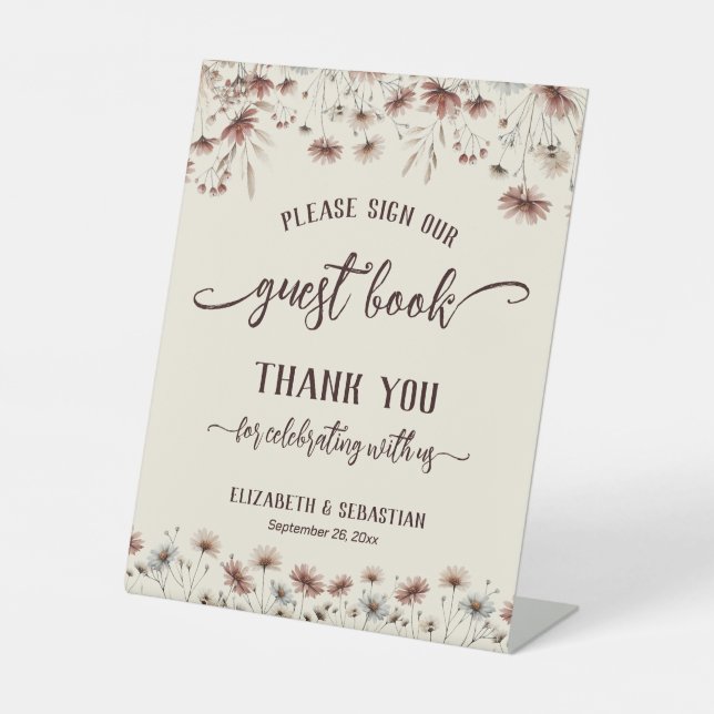 Rustikale Boho-Wildblumen Bitte unterschreiben Sie Sockelschild (Vorderseite)