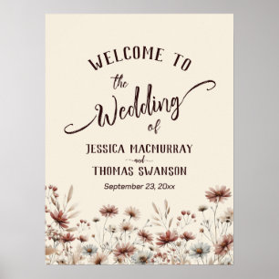 Rustikale Boho Wildblumen Elegante Hochzeit Willko Poster
