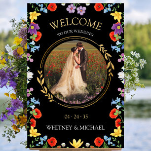 Rustikale Boho-Wildblumen-Foto-Hochzeits-Willkomme Poster