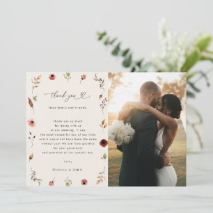 Rustikale Boho Wildblumen Herbst 2 Foto Hochzeit Dankeskarte