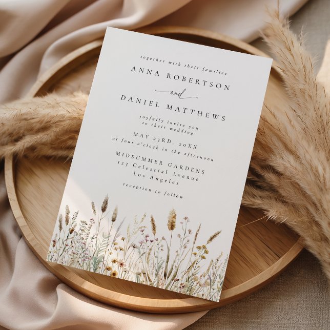 Rustikale Boho-Wildblumen-Hochzeit auf dem Feld Einladung (Von Creator hochgeladen)