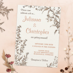 Rustikale Boho-Wildblumen Hochzeit Einladung