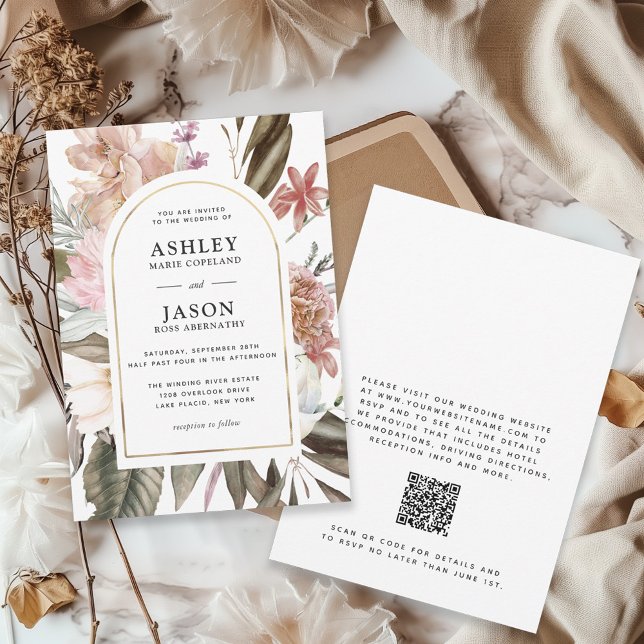Rustikale Boho-Wildblumen Hochzeit mit QR-Code Einladung (Von Creator hochgeladen)