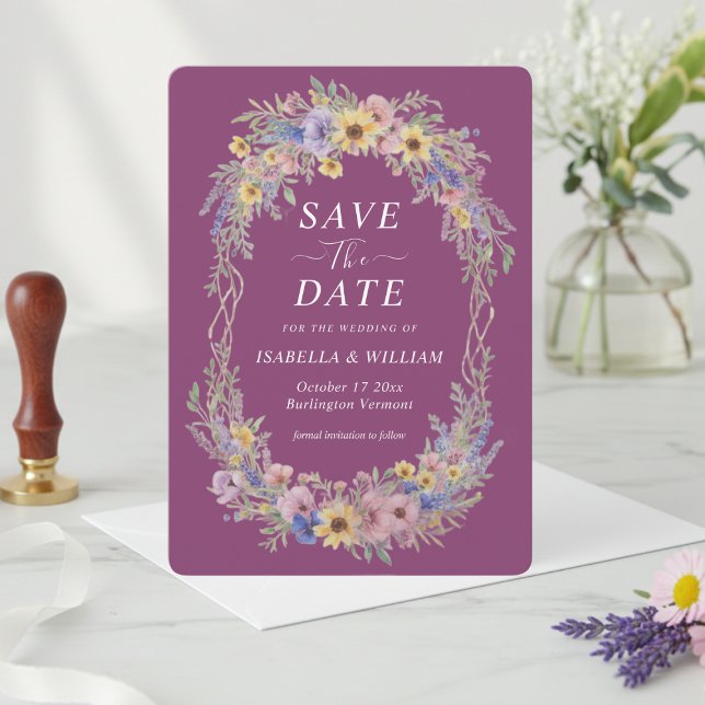 Rustikale Boho-Wildblumen-Save-the-Date-Beeren-Pur Einladung (Von Creator hochgeladen)