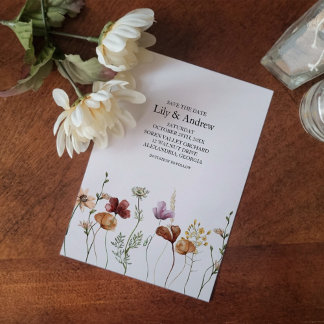 Rustikale Boho-Wildblumen-Save-the-Date-Karte Einladung