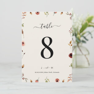 Rustikale Boho-Wildblumen-Tischnummer 5x7 Hochzeit Einladung