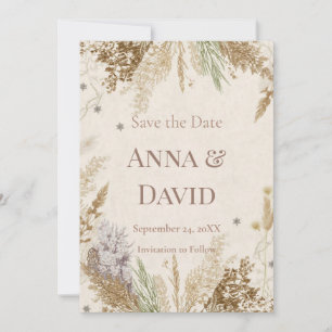 Rustikale Boho-Winter-Save-the-Date-Karte mit Pamp Einladung