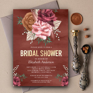 Rustikale Boho-Zimtrose Florale Brautparty Einladung