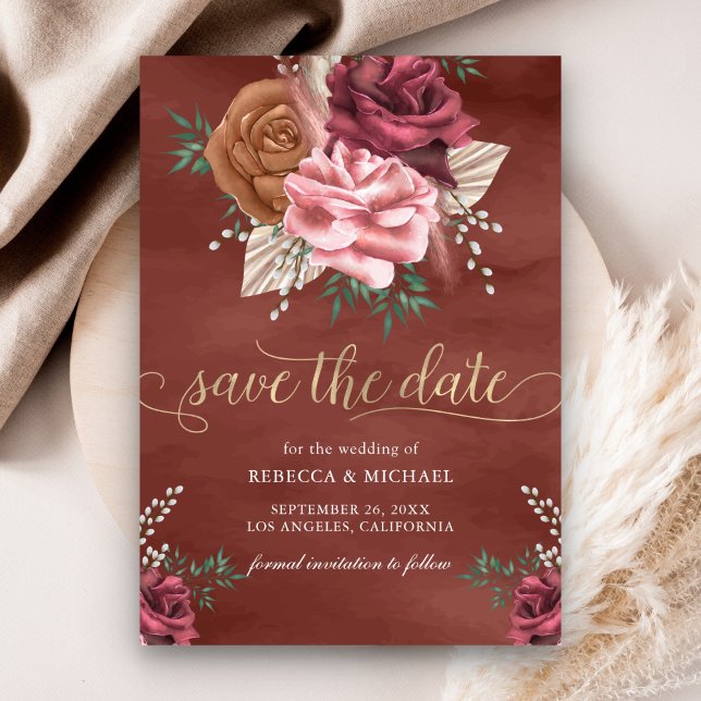 Rustikale Boho-Zimtrose Florale Hochzeit Save The Date (Von Creator hochgeladen)