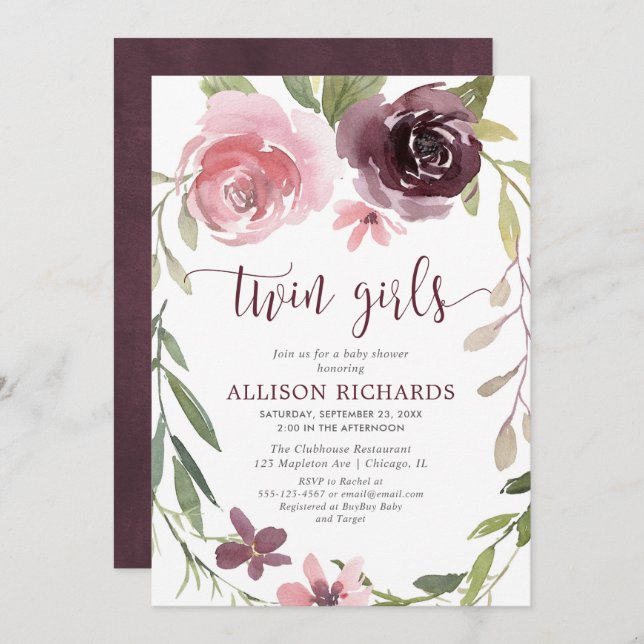 Rustikale Bordeaux-Dusche, duftende junge Mädchen Einladung (Vorne/Hinten)