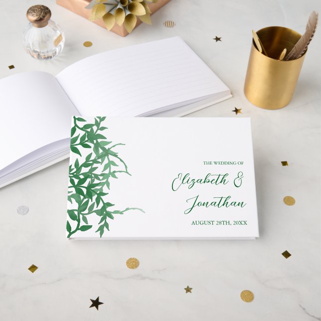 Rustikale Botanische Blätter Hochzeit Gästebuch (Vorderseite Offen)