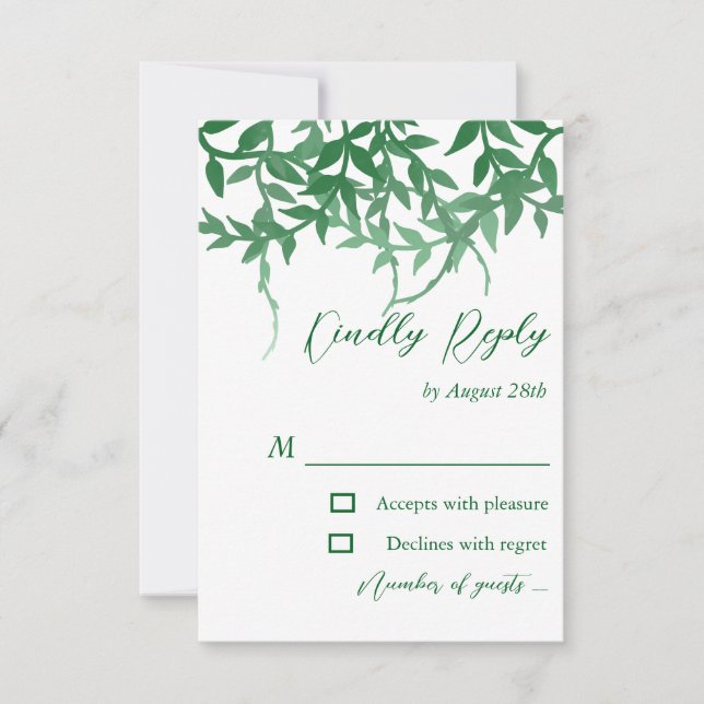 Rustikale Botanische Blätter Hochzeit RSVP Karte (Vorderseite)