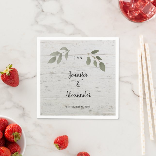 Rustikale botanische Blätter Monogramm Hochzeit Serviette (Beispiel)