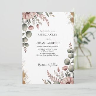 Rustikale botanische Eukalyptus-Grün-Hochzeit Einladung