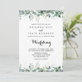 Rustikale botanische Eukalyptus-Grünzeug-Hochzeit Einladung