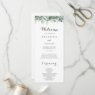 Rustikale botanische Eukalyptus-Grünzeug-Hochzeit Programm