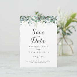 Rustikale botanische Eukalyptus-Grünzeug-Hochzeit Save The Date