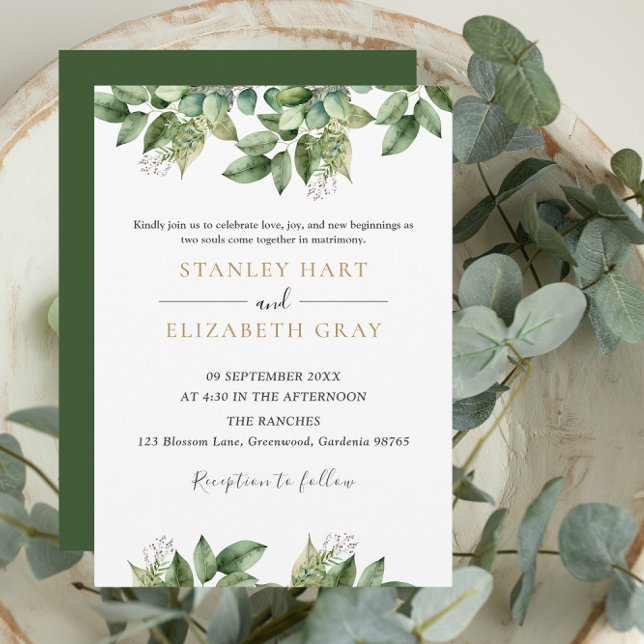 Rustikale Botanische Grün- und Goldfolienhochzeit Einladung (Von Creator hochgeladen)