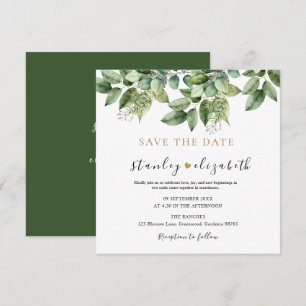Rustikale Botanische Grüne Und Goldene Blatt-Hochz Save The Date