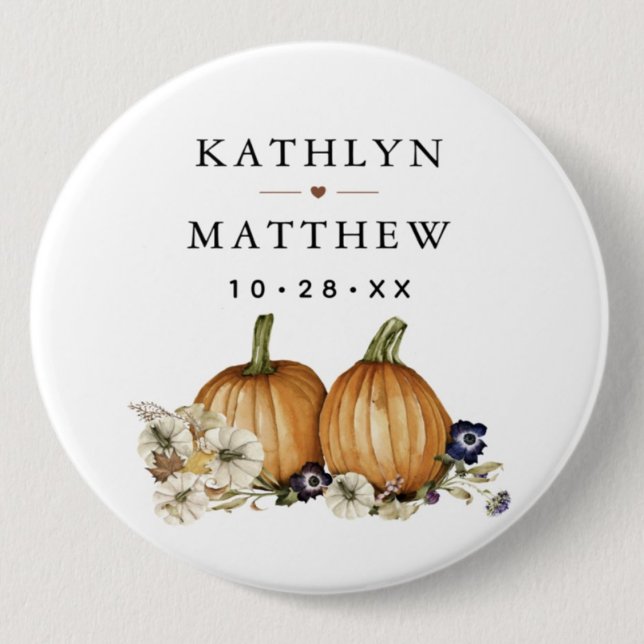 Rustikale botanische Herbst-Kürbis-Hochzeit Button (Von Creator hochgeladen)
