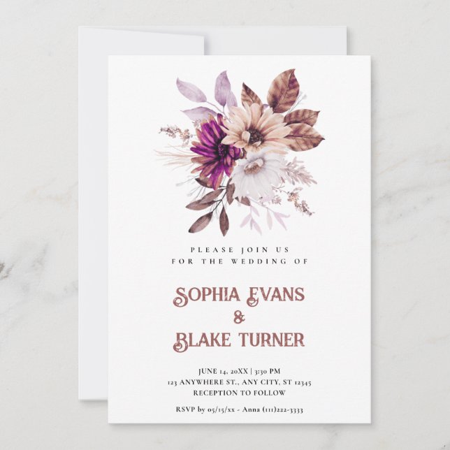 Rustikale Botanische Hochzeit im Herbst Einladung (Vorderseite)